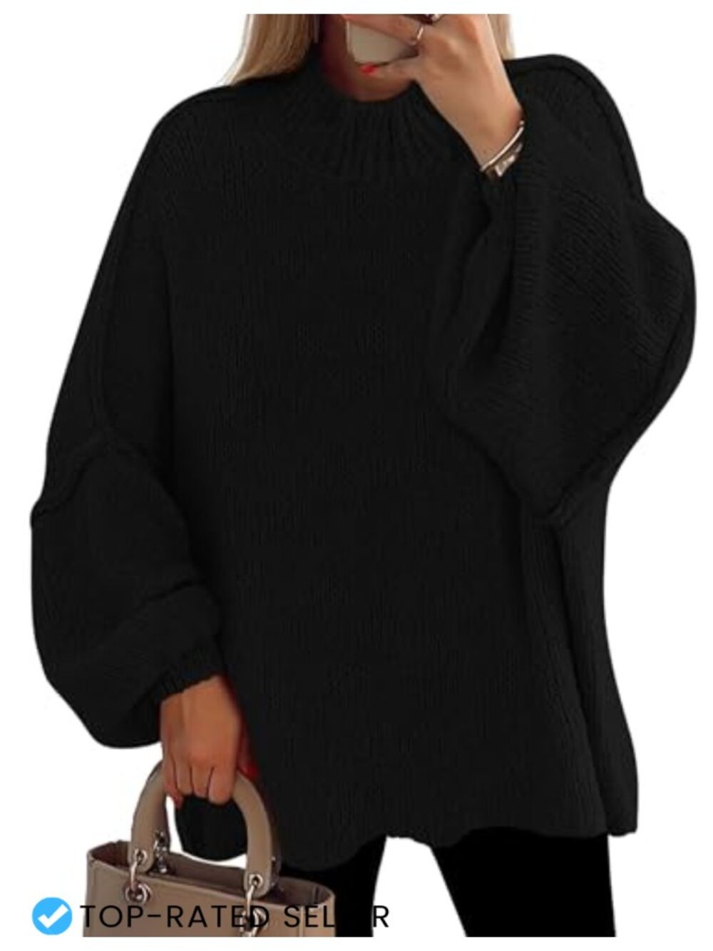 Oversized Mock Neck Chunky Knit Pullover Sweater